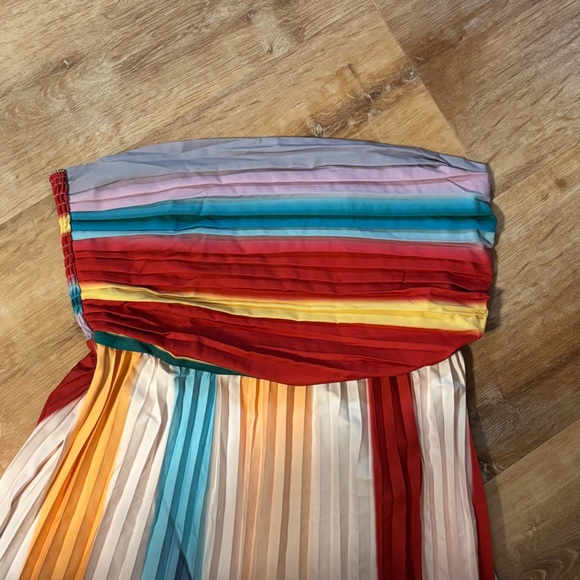 TRENDY VIRAL rainbow Multicolor Striped pleated strapless Maxi Dress *2 for 20* - Picture 10 of 13